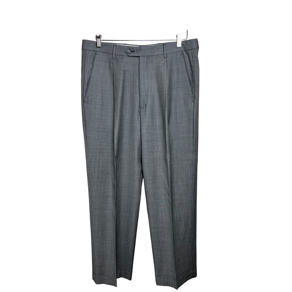 ZIGNONE Mens New Wool Dress Pants Pleated Flat Front Grey Super 110s Italy B27